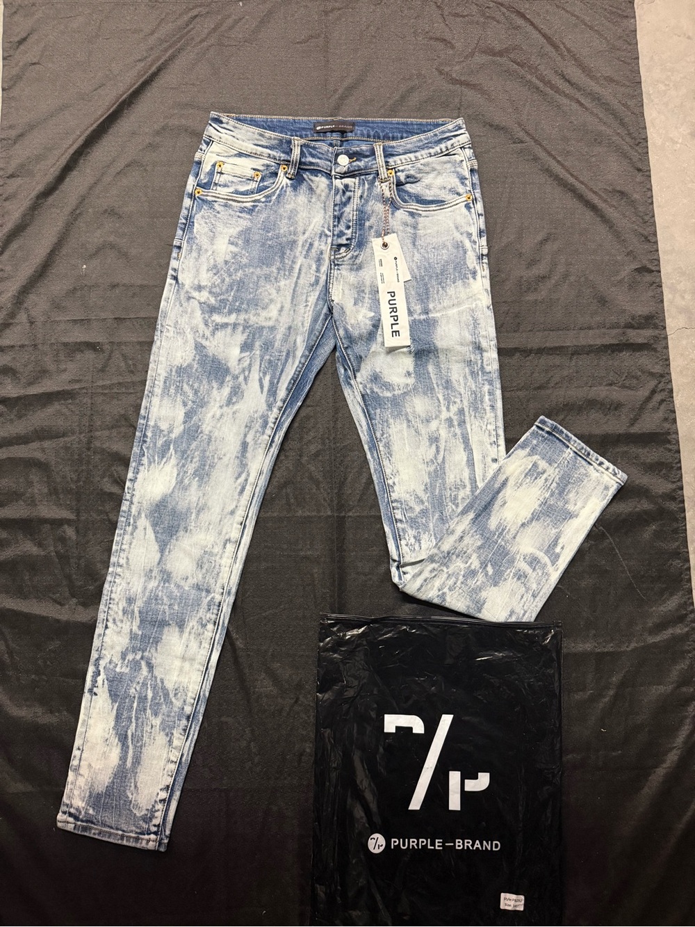 Purple Brand Men’s Skinny Jeans in Light Blue Acid Wash